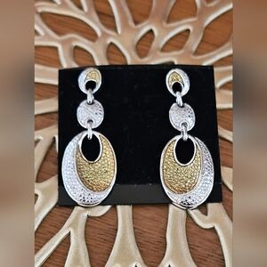 Sterling Silver 925 and Gold Textured Drop Earrings